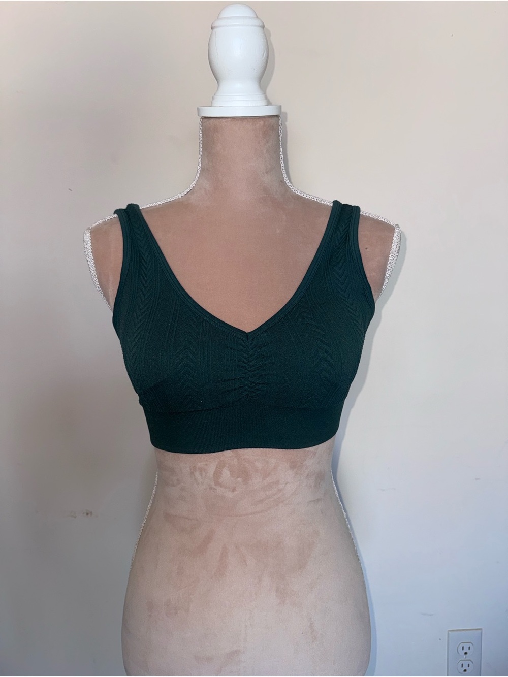 Aerie Padded Cable Knit Bralette in Dark Forest Green